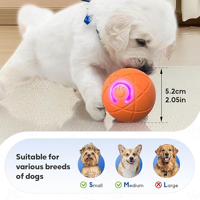 Interactive Dog Ball, 2026 Upgraded Activated Automatic Rolling Balls for Dogs, Self Moving Vibrating Smart Jumping Bouncing and Rotating Pets Toy to Keep Them Busy (HOT-Orange)
