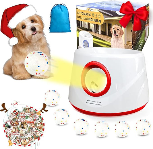 Automatic Ball Launcher for Dogs, Dog Ball Thrower with 19-32-45Ft Distance, Rechargeable Automatic Launcher with 6 Balls (2.2"), Dog Ball Launcher for Small & Medium Red
