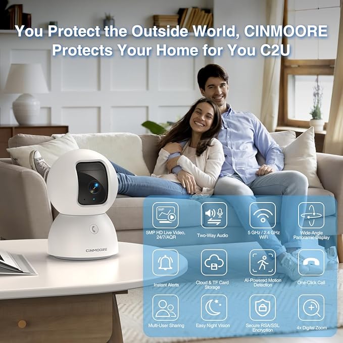 3K Baby/Pet Security Camera with 64GB SD Card, No Monthly Fee, 360° Pan-Tilt, Color Night Vision, AI Cry/Motion Detection, 2-Way Talk, WiFi 6, Compatible with Alexa