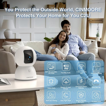 3K Baby/Pet Security Camera with 64GB SD Card, No Monthly Fee, 360° Pan-Tilt, Color Night Vision, AI Cry/Motion Detection, 2-Way Talk, WiFi 6, Compatible with Alexa