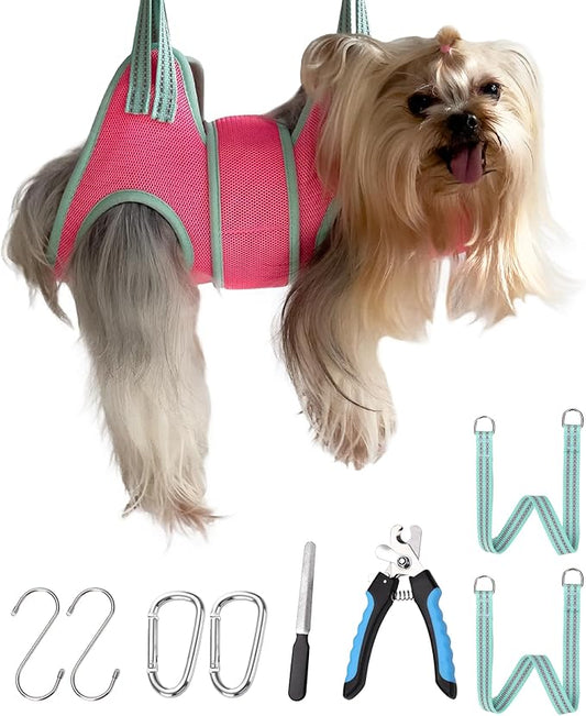 Dog Hammock & Harness, XXS Grooming Strap for Dogs, Thick Fabric Neck Support, Claw Care