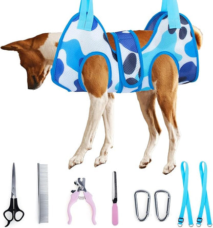 Dog Grooming Hammock Harness for Cats Dogs with Nail Clippers/Nail Trimmers/Grooming Scissors, Dog Grooming Harness for Nail Trimming, Relaxation Pet Restraint Leashes Sling Pet Grooming Sling Helper