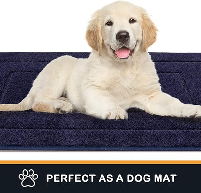 PURRUGS Dirt Trapper Door Mat 32" x 47.5", Non-Slip/Skid Machine Washable Entryway Rug, Dog Door Mat, Super Absorbent Welcome Mat for Muddy Wet Shoes and Paws, Navy Blue