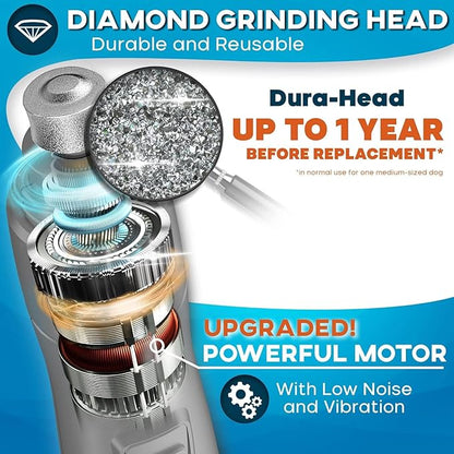 Low Vibration Dog Nail Grinder with LED Light – 2-Speed Quiet Nail Trimmer for Small & Medium Dogs, Cats, and Other Pets Professional Grinder