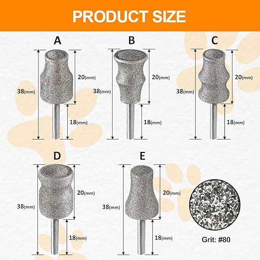 Diamond Rotary Pet Nail Grinder Bits Dog Nail Grinder Replacement Head -5PCS 1/8" Replacement Grinder Wheel for Animals Nail Care(Mixed)
