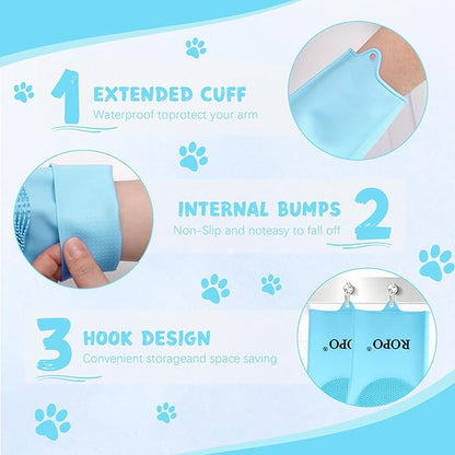 ROPO silicone gloves for pet grooming, multi-functional gloves for pet hair shedding, bathing, and massage (Blue)