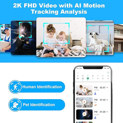 2K Pan/Tilt Security Camera, WiFi Indoor Camera for Home Security with AI Motion Detection, Baby/Pet Camera with Phone App, Color Night Vision, 2-Way Audio, 24/7, Siren, TF/Cloud Storage - 2 Pack