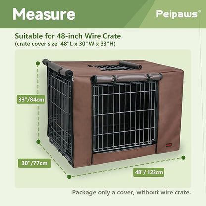 Dog Crate Cover 48 Inch - Waterproof Kennel Cover with Top Window, 600D Oxford Fabric Dog Cage Cover Fit for Most Double Door Wire Crate, Unique Drinking Hole Design, Brown (Cover Only)
