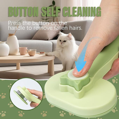Self-Cleaning Slicker Brush for Dogs & Cats - Gentle Deshedding Grooming Tool for Long and Short Hair Pets, Removes Loose Fur, Undercoat, and Tangles