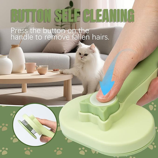 Self-Cleaning Slicker Brush for Dogs & Cats - Gentle Deshedding Grooming Tool for Long and Short Hair Pets, Removes Loose Fur, Undercoat, and Tangles