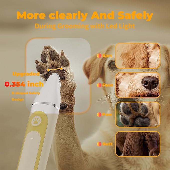 Dog Clippers Grooming Kit with 4 in 1 Tools, Cordless Dog Paw Trimmer & IPX7 Waterproof & Nail Grinder, Low Noise Quiet Design with Silicone Grip for Dogs and Cats