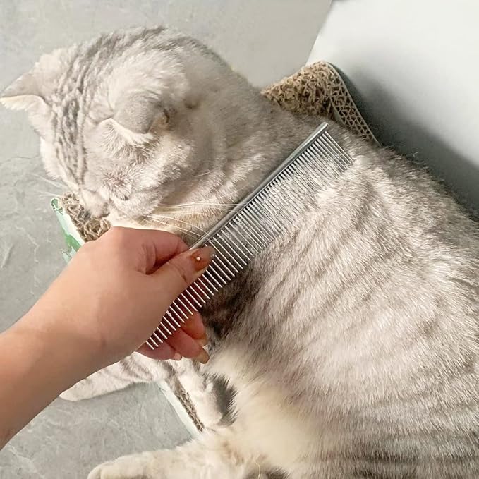 Flea & Lice Comb - 2-in-1 Metal Round Smooth Teeth Comb for Cats & Dogs - Removes Floating Hair, Tangles & Dander (Blue)