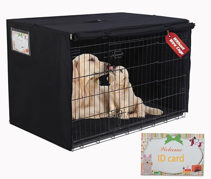 HiCaptain Polyester Dog Crate Cover - Heavy Duty Windproof Pet Kennel Cover for Wire Crate Indoor Outdoor Protection 42in L (Black)
