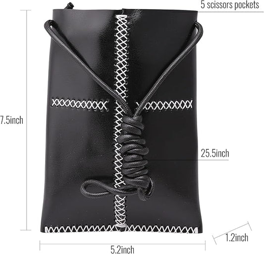 Dog Grooming Scissors Storage Bag: Hand-stitched, Show-quality Head Layer Calf Leather, Holds 5 Pairs of Dog Grooming Scissors Black