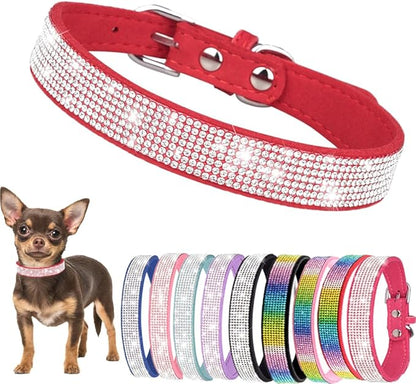 Diamond XS Dog Collar Girl, Bling Dog Collar with Rhinestone Crystal Glitter Female Dog Collars for Puppy XXS XS Small Dogs and Cats, Red, XS