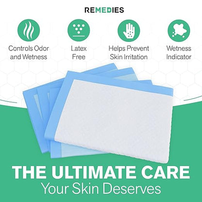 Remedies Extra Large Incontinence Bed Pads (36" x 36", 50 Count) - Super Absorbent Disposable Chux Underpads for Adults, Seniors, Kids, Puppies, Dogs & Furniture Protection