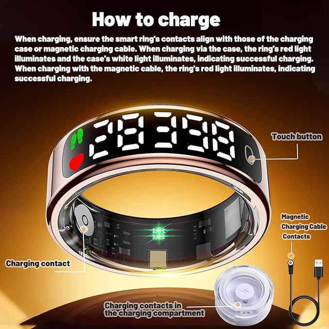 Smart Health Ring for Women Men, Smart Ring Fitness Tracker for iOS Android, Heart Rate, Blood Oxygen, Blood Pressure, Sleep Monitoring,5ATM Waterproof, No Subscription Fee (Black, 8#)
