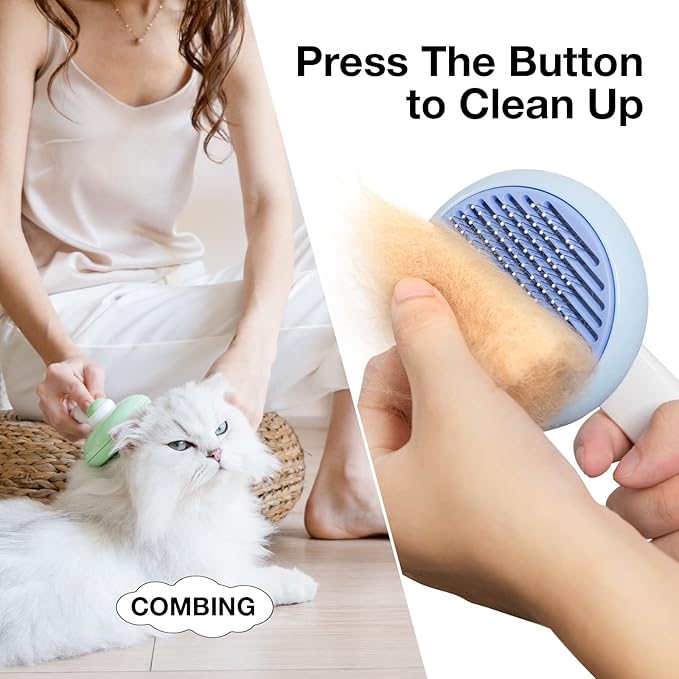 Self-Cleaning Slicker Brush for Pet Grooming - Easily Removes Tangles, Loose Undercoat, and Mats from Cats and Dogs (Blue+Green)