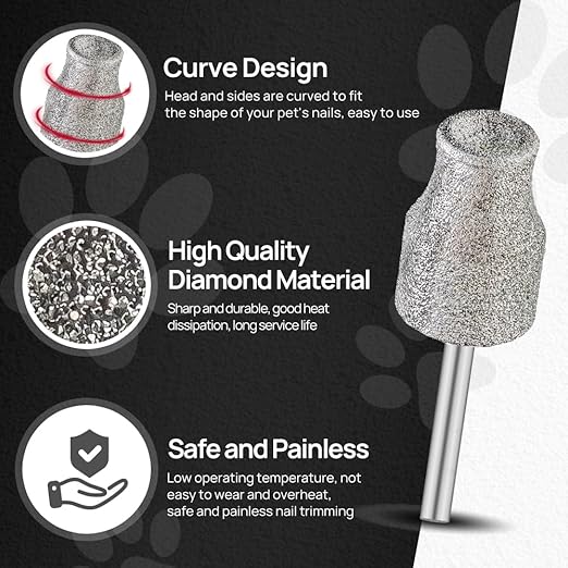 Diamond Dog Nail Grinder Bits - FOCSTOL Diamond Rotory Bit for Dogs&Pets, 1/8'' Rotary Nail Grinder Bits for Animals Nail Care (Type A)