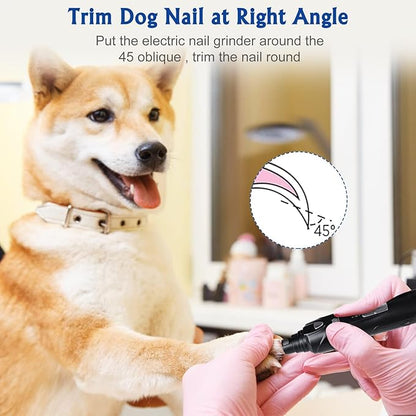 Dog Nail Grinder, Dog Nail Trimmers and Clippers Kit, 2-Speed and LED Light, Powerful Touch-Switch, Quiet and Low-Vibration Pet Nail Trimmers for Large Dogs, Medium, Small Dogs Cats Pets