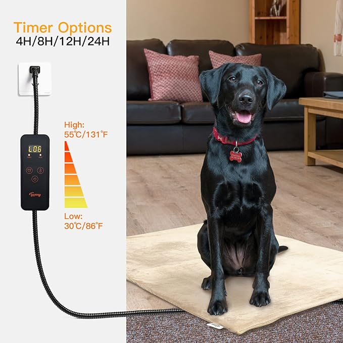 Toozey Pet Heating Pad, 6 Adjustable Temperature Dog Cat Heating Pad with Timer, Indoor Pet Heating Pads for Cats Dogs with Chew Resistant Cord, Electric Pads for Dogs Cats, Pet Heated Mat