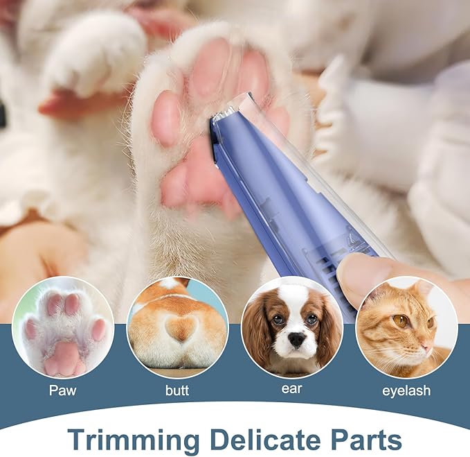 Upgraded Dog Paw Trimmer - Cordless Electric Grooming Clippers, Rechargeable Foot Trimmer for Small Pets, Cats & Dogs (Blue)