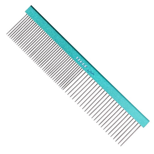 Everydog Comb, 8 in. Greyhound Style Fine/Coarse Fur Comb for Dogs and Puppies, Rounded Corners Prevent Friction and Breakage, Solid Brass with Steel Teeth, Chrome Finish