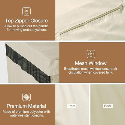 HiCaptain Polyester Dog Crate Cover - Durable Windproof Pet Kennel Cover for Wire Crate Indoor Outdoor Protection (42 inches, Light Tan)