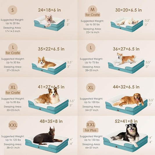 EHEYCIGA Orthopedic XL Dog Beds, Waterproof Memory Foam Dog Bed for Extra Large Dogs, Non-Slip Bottom and Egg-Crate Foam Big Dog Couch Bed with Washable Removable Cover, Turquoise Blue