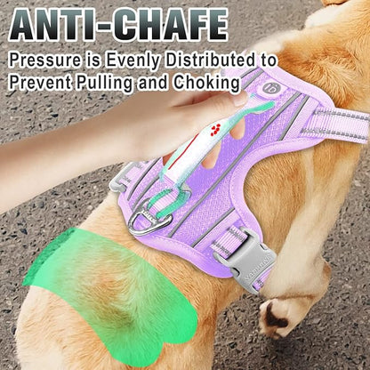 BARKBAY No Pull Dog Harness Large Reflective Dog Harness with Front Clip and Easy Control Handle for Walking Training Running with ID tag Pocket(Violet Purple,M)