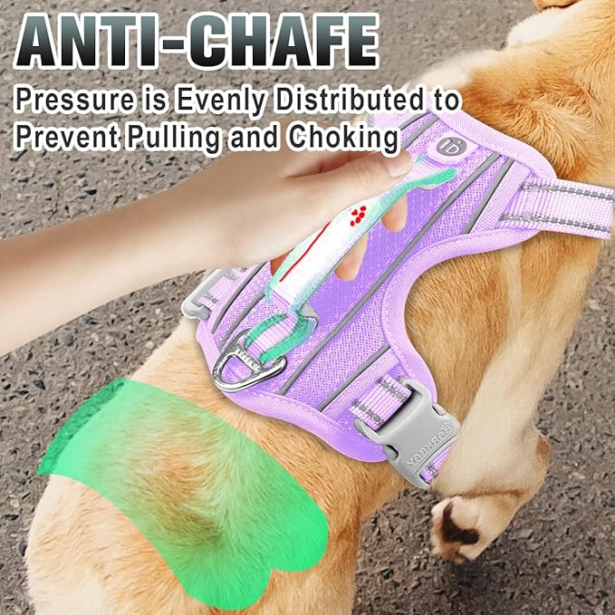 BARKBAY No Pull Dog Harness Large Reflective Dog Harness with Front Clip and Easy Control Handle for Walking Training Running with ID tag Pocket(Violet Purple,S)