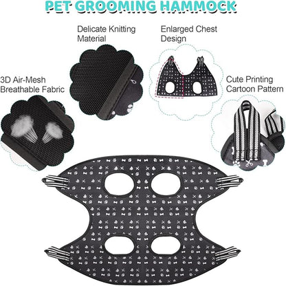 Pet Grooming Hammock, Dog Restraint Harness with Nail Clippers/Trimmer/Nail File/Comb, Cute Printed Dogs Sling Hanger for Nail Trimming Grooming (XXL)