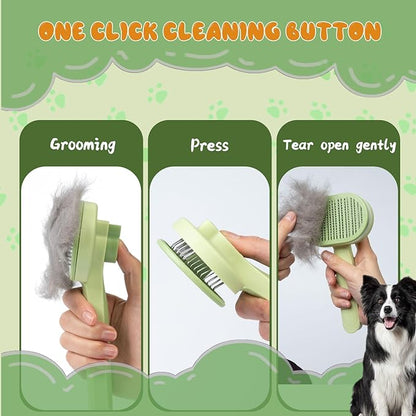Self-Cleaning Slicker Brush for Dogs & Cats - Gentle Deshedding Grooming Tool for Long and Short Hair Pets, Removes Loose Fur, Undercoat, and Tangles