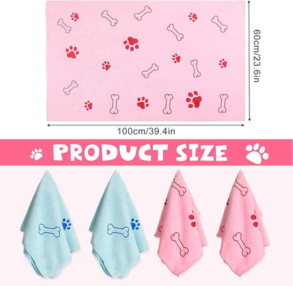 Chumia 4 Pcs Dog Towels for Drying Dog Puppy Bulk Microfiber Absorbent Paw Towel Pet Bathing Supplies Quick Drying for Medium Cats Pets Shower(24 x 40 Inch,Light Pink, Light Blue)