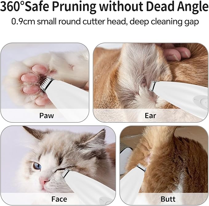 Dog Clippers for Grooming, Low Noise Cordless Dog Paw Trimmer, Rechargeable Small Pet Hair Trimmer for Grooming (White)