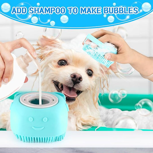 VIWIK 3PCS Dog Grooming Brush Set (Blue) - Scrubber with Adjustable Ring Handle for Bathing and Massaging Long/Short Haired Dogs and Cats, Christmas Gifts