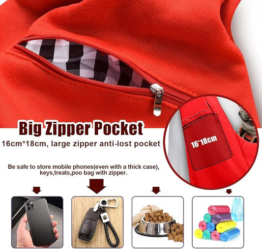 Tomkas Small Dog Sling Carrier - Adjustable Strap & Zip Pocket - for 3-10 lbs Pets(Red)