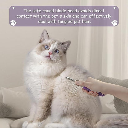 Detangling Pet Comb for Dog & Cat, Grooming Comb with Long & Short Stainless Steel Teeth, Safely Remove Knots & Tangles for Healthy Shiny Coat, Gentle Effective Detangling Tool for Pet Hair (Violet)