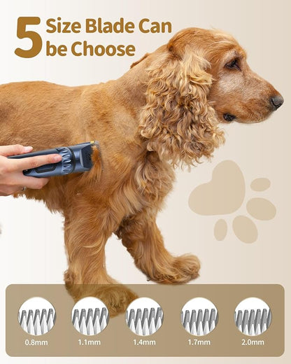 Vovo Dog Clippers - 3-Speed Heavy Duty, Low Noise Rechargeable Cordless Electric Dog & Cat Grooming Kit (Blue)