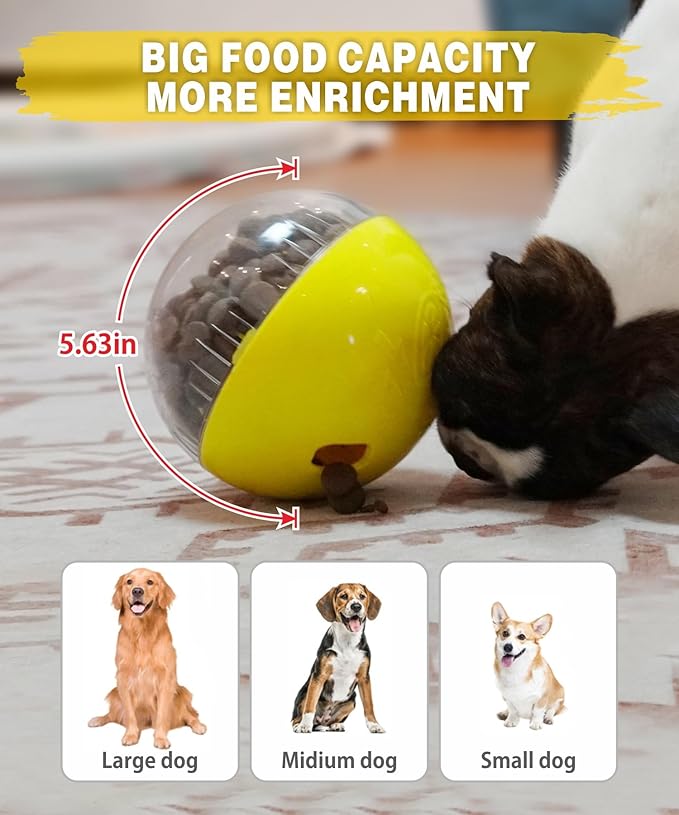 Interactive Dog Treat Toy, Mental Stimulation and Enrichment, Yellow