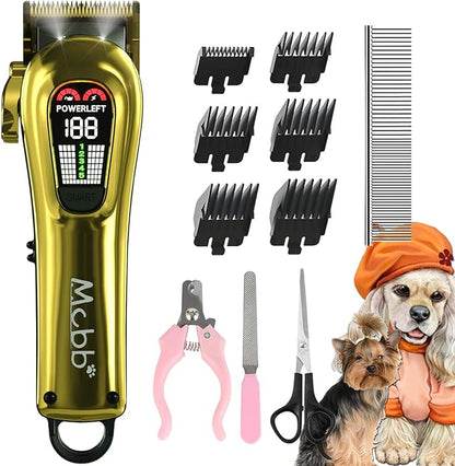 Dog Clippers - 5-Mode Heavy-Duty Grooming Kit With LED Display, Rechargeable, Auxiliary Light, Low Noise, Cordless Pet Tool