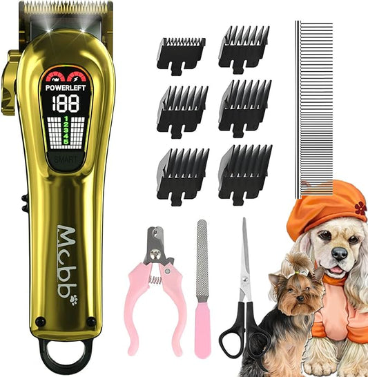 Dog Clippers - 5-Mode Heavy-Duty Grooming Kit With LED Display, Rechargeable, Auxiliary Light, Low Noise, Cordless Pet Tool