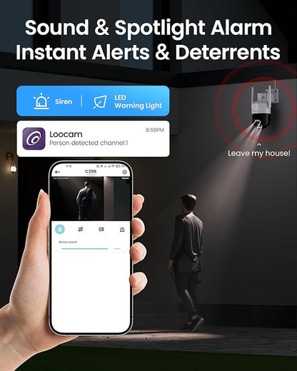 Loocam 5MP Wireless Security Camera System Wi-Fi 6, Color Night Vision, 355° Pan 95° Tilt, Light & Siren Alarm, Human Vehicle Detection, Two-Way Audio for Indoor Outdoor,8CH NVR 128GB Local Storage