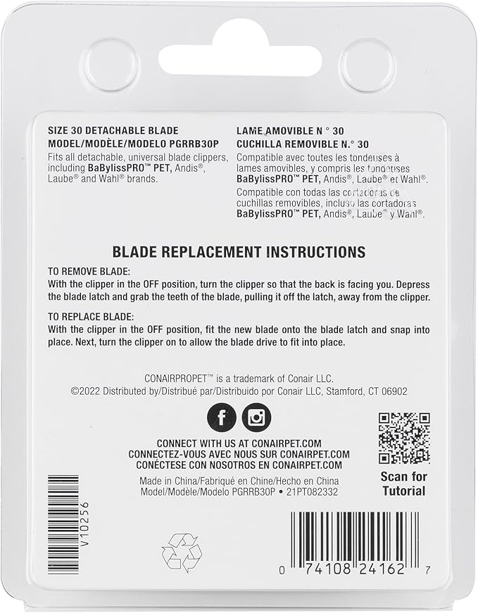 CONAIRPRO dog & cat Steel Replacement Blade (0.5mm, Size 30, 1/50" Blade Finish) - for CONAIRPRO Dog Clippers, Durable Carbon Steel Cutter, Fits all Detachable Clippers