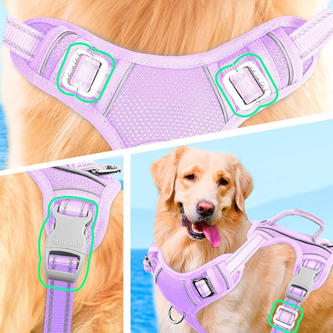 BARKBAY No Pull Dog Harness Large Reflective Dog Harness with Front Clip and Easy Control Handle for Walking Training Running with ID tag Pocket(Violet Purple,M)