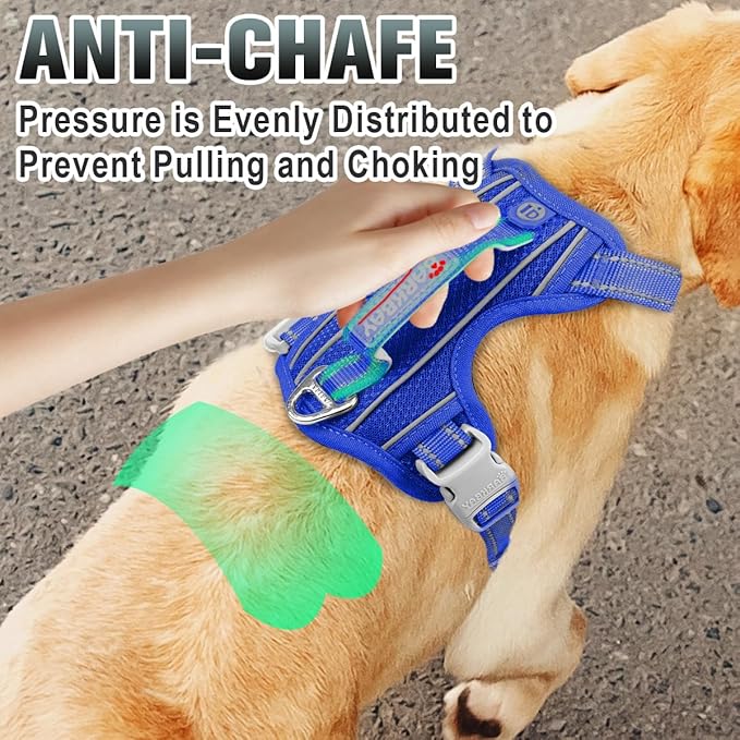 BARKBAY No Pull Dog Harness Large Reflective Dog Harness with Front Clip and Easy Control Handle for Walking Training Running with ID tag Pocket(Sapphire Blue,XL)