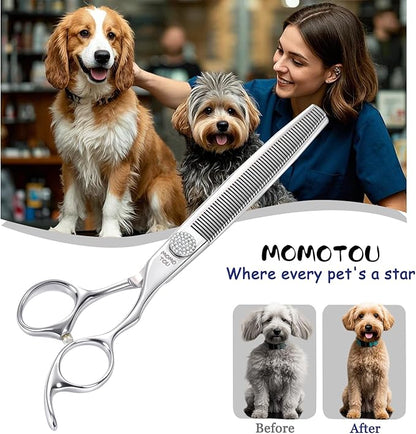 Professional Thinning Dog Grooming Scissors with Simulation Diamond 440C Stainless Steel Polished Pet Cat Thinner Blender Shears for Groomers and Home users 7.5''