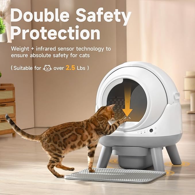 Self Cleaning Litter Box for Multiple Cats, G1 Automatic Cat Litter Box, Self-Cleaning Robot with Smart APP Control and Health Monitoring, Includes 2 Roll Trash Bag and Litter Mat, White