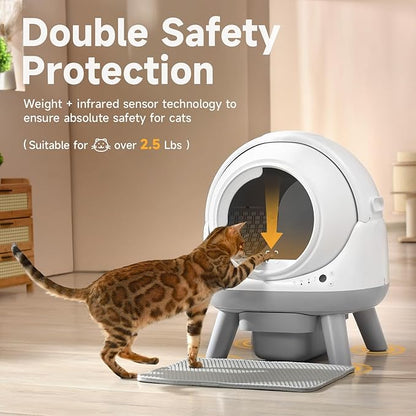 Self Cleaning Litter Box for Multiple Cats, G1 Automatic Cat Litter Box, Self-Cleaning Robot with Smart APP Control and Health Monitoring, Includes 2 Roll Trash Bag and Litter Mat, White