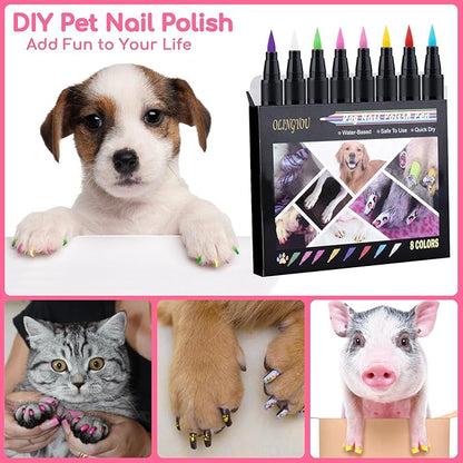 Dog Nail Polish， Dog Nail Polish Pens Quick Dry-8 Colors, Pet Nail Polish Set for Dogs， DIY Dogs Puppy Nails, Dog Safe Nail Polish Non Toxic, Odorless, Easy to Apply